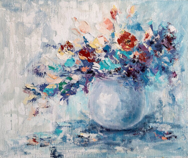Painting titled "Breeziness" by Olesya Lopatina, Original Artwork, Oil Mounted on Wood Stretcher frame
