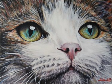 Painting titled "A Cat" by Ludwik, Original Artwork, Oil