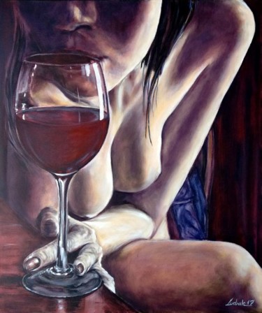 Painting titled "Taste of Wine" by Ludwik, Original Artwork, Oil