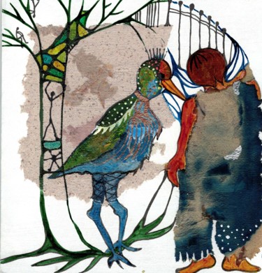 Dessin intitulée "L'oiseau Bleu" par M. C. Valentine, Œuvre d'art originale, Encre