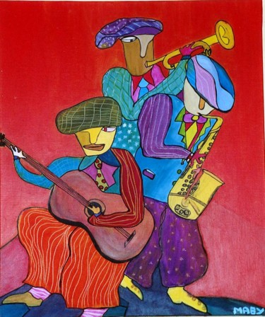 Картина под названием "Trio" - Sabine Maby, Подлинное произведение искусства, Акрил Установлен на Деревянная рама для носилок
