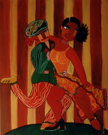 Schilderij getiteld "Les danseurs" door Sabine Maby, Origineel Kunstwerk, Acryl Gemonteerd op Frame voor houten brancard