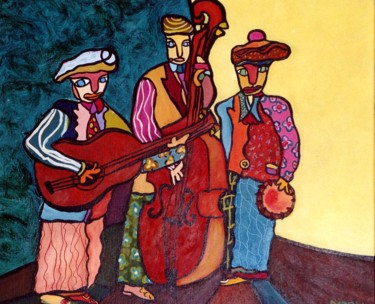 Schilderij getiteld "Les 3 musiciens" door Sabine Maby, Origineel Kunstwerk, Acryl