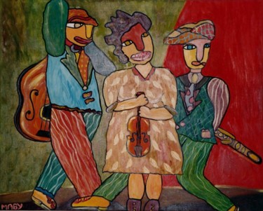 Painting titled "Drôle de trio" by Sabine Maby, Original Artwork, Oil Mounted on Wood Stretcher frame