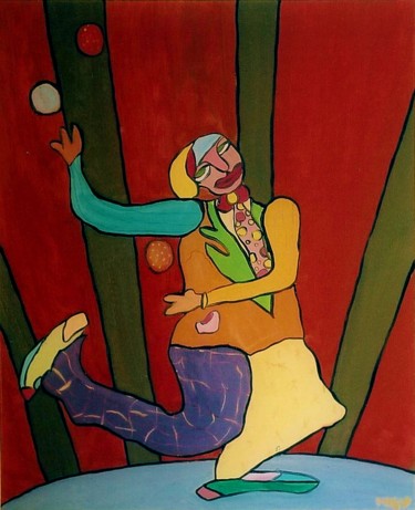 Painting titled "Le jongleur" by Sabine Maby, Original Artwork, Oil Mounted on Wood Stretcher frame