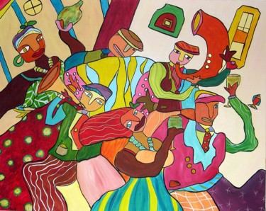 Painting titled "Fiesta" by Sabine Maby, Original Artwork, Acrylic Mounted on Wood Stretcher frame