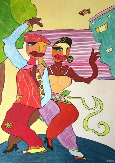 Painting titled "Tango argentin" by Sabine Maby, Original Artwork, Acrylic Mounted on Wood Stretcher frame