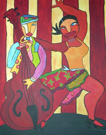 Pintura titulada "Le violoncelle et l…" por Sabine Maby, Obra de arte original, Acrílico Montado en Bastidor de camilla de m…