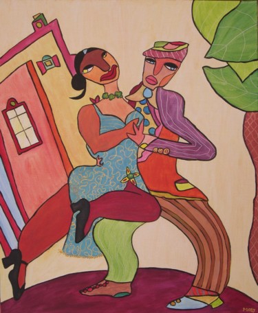 Painting titled "Tango Tango" by Sabine Maby, Original Artwork, Acrylic Mounted on Wood Stretcher frame
