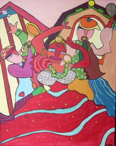 Painting titled "La femme à la robe…" by Sabine Maby, Original Artwork, Acrylic Mounted on Wood Stretcher frame