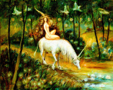 Moon unicorn Pintura titulada "Moon unicorn" por Nikolay Marci, Obra de arte original, Oleo