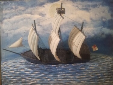 Painting titled "day and night at sea" by Artmaster Gurban, Original Artwork, Oil