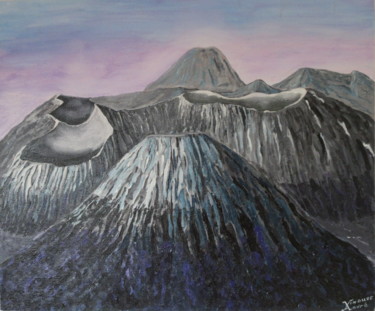 Painting titled "VOLCANS" by Andre Vinouze, Original Artwork, Acrylic Mounted on Wood Stretcher frame