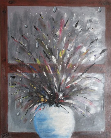 Painting titled "POT DE FLEURS OUBLIE" by Andre Vinouze, Original Artwork, Acrylic Mounted on Wood Stretcher frame