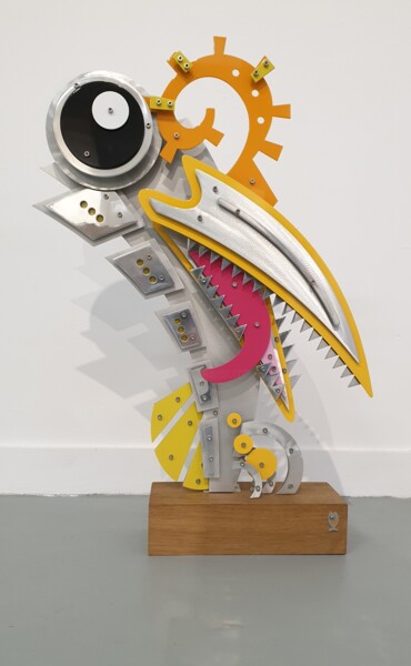 Sculpture titled "JAUNE ?" by Nathalie Robin (ArtMetal), Original Artwork, Aluminium