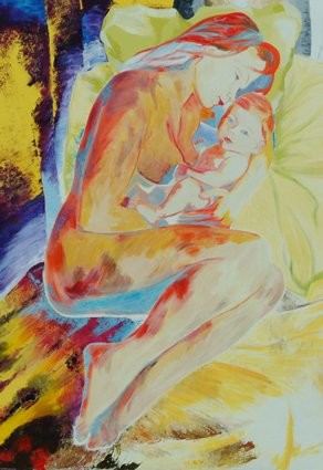 Painting titled "Tendrement" by Michèle Defrenne, Original Artwork, Oil