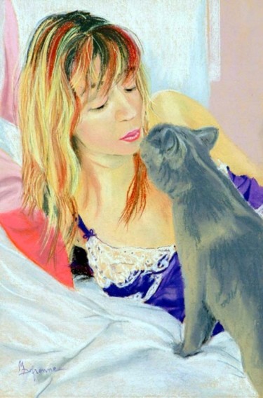 Painting titled "Bisou" by Michèle Defrenne, Original Artwork, Oil