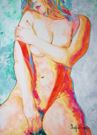 Painting titled "Sensuelle" by Michèle Defrenne, Original Artwork, Oil