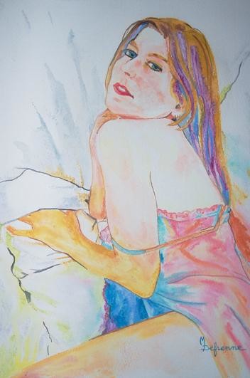 Painting titled "Lucie II" by Michèle Defrenne, Original Artwork, Oil