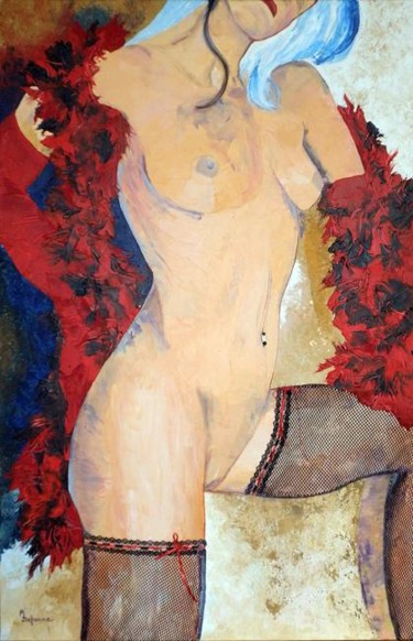 Painting titled "Indiscrétion" by Michèle Defrenne, Original Artwork, Oil