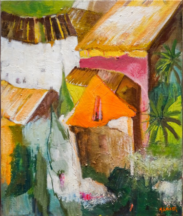 Картина под названием "Paysage provençal" - Monique Raiser, Подлинное произведение искусства, Масло Установлен на Деревянная…