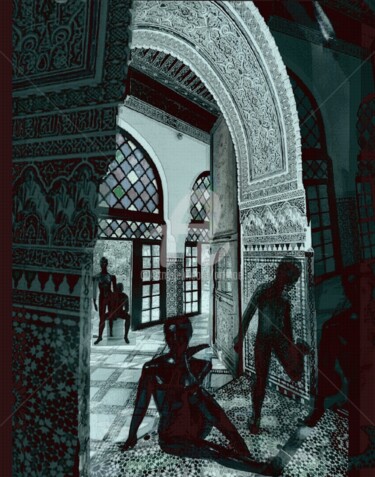 Collages getiteld "Orient" door Art Moé, Origineel Kunstwerk, 2D Digital Work Gemonteerd op Aluminium