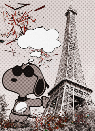 Digital Arts titled "Snoppy meets Paris" by Art Moé, Original Artwork, 2D Digital Work Mounted on Aluminium