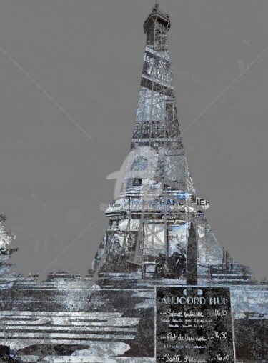 Digital Arts titled "Blue Paris" by Art Moé, Original Artwork, 2D Digital Work Mounted on Aluminium