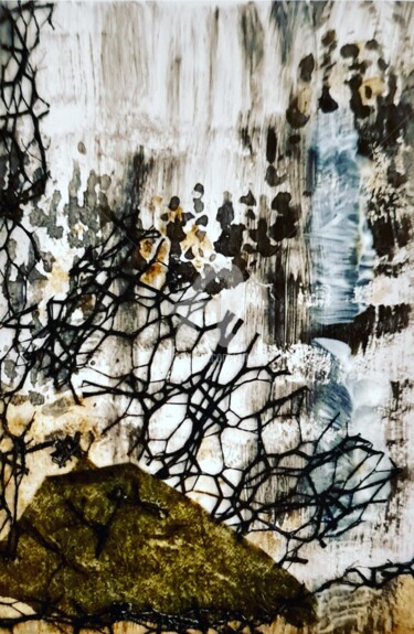 Collagen mit dem Titel "2023_Abstract minia…" von Art Moé, Original-Kunstwerk, Aquarell