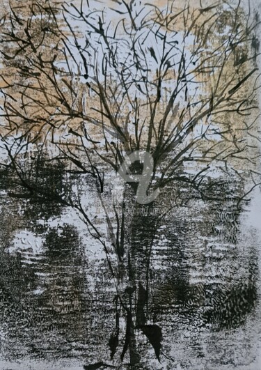 Malerei mit dem Titel "Silent tree" von Art Moé, Original-Kunstwerk, Acryl Auf Karton montiert