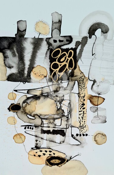 Картина под названием "2023_Abstract minia…" - Art Moé, Подлинное произведение искусства, Чернила