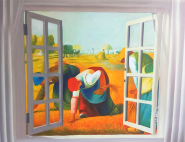 Peinture intitulée "Vue sur les champs" par Artmonica, Œuvre d'art originale, Huile Monté sur Châssis en bois