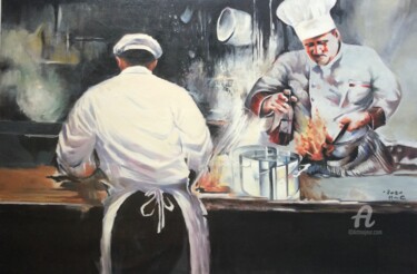 Painting titled "Le Chef !" by Artmonica, Original Artwork, Oil
