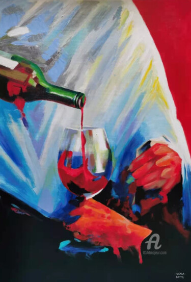 Painting titled "L’Art de-vin n° 2" by Artmonica, Original Artwork, Oil