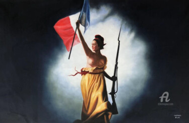 Painting titled "La Liberté guidant…" by Artmonica, Original Artwork, Oil
