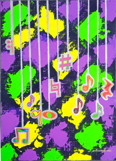 Painting titled "SINGING IN THE RAIN" by Artmonyk, Original Artwork, Acrylic Mounted on Wood Stretcher frame