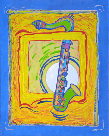 Painting titled "ROCK'N ROLL SAXOPHO…" by Artmonyk, Original Artwork, Acrylic Mounted on Wood Stretcher frame