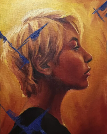 Картина под названием "Oil portrait in yel…" - Artmoods Tp, Подлинное произведение искусства, Масло