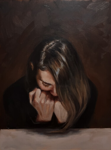Картина под названием "Oil portrait in dar…" - Artmoods Tp, Подлинное произведение искусства, Масло