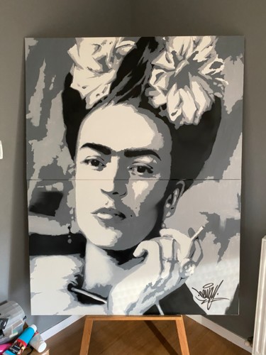 Malerei mit dem Titel "Frida kahlo" von Heway, Original-Kunstwerk, Sprühfarbe