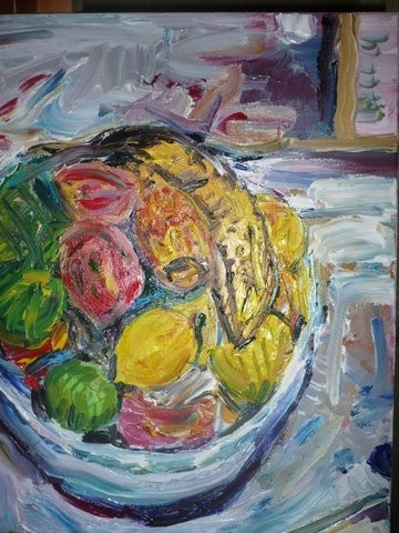 Painting titled "still life fruit" by Peter Goodchild, Original Artwork