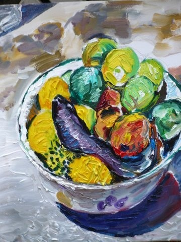Painting titled "still life fruit 2" by Peter Goodchild, Original Artwork