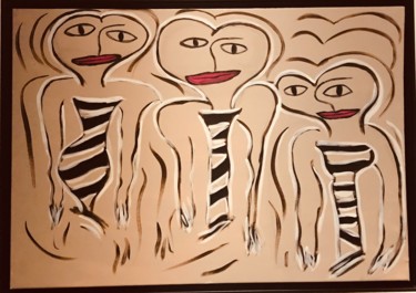 Painting titled "« Les extraterrestr…" by Nasso, Original Artwork, Acrylic Mounted on Wood Stretcher frame