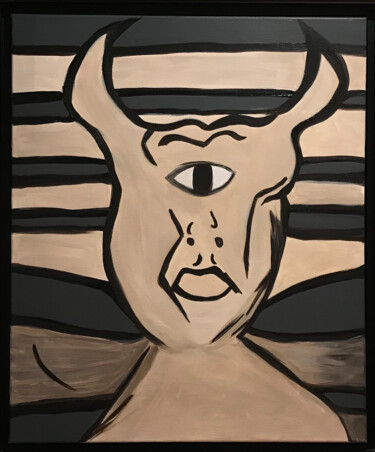 Painting titled "« Mon Minotaure »" by Nasso, Original Artwork, Acrylic Mounted on Wood Stretcher frame