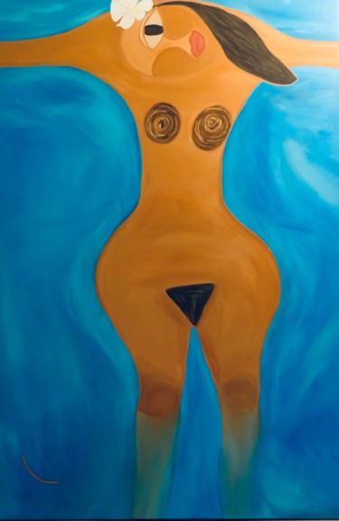 Painting titled "Bain de mer à Honol…" by Nasso, Original Artwork, Acrylic Mounted on Wood Stretcher frame