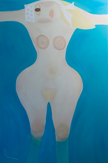 Painting titled "Bain de mer à Saint…" by Nasso, Original Artwork, Acrylic Mounted on Wood Stretcher frame