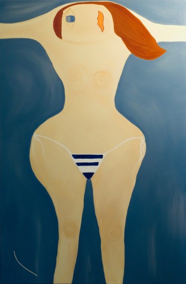 Peinture intitulée "Bain de mer à Deauv…" par Nasso, Œuvre d'art originale, Acrylique Monté sur Châssis en bois