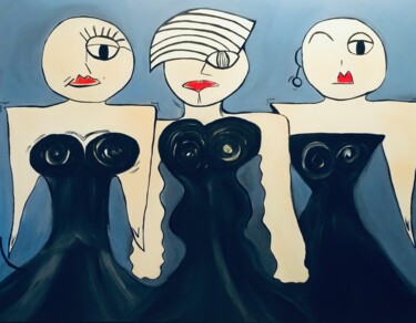 Painting titled "« Les Parisiennes a…" by Nasso, Original Artwork, Acrylic Mounted on Wood Stretcher frame