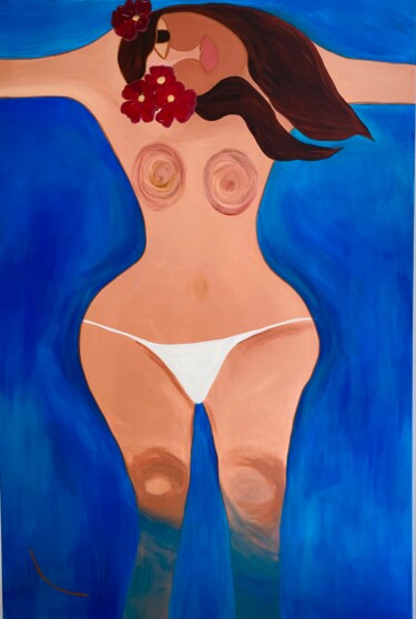 Painting titled "« Bain de mer aux S…" by Nasso, Original Artwork, Acrylic Mounted on Wood Stretcher frame