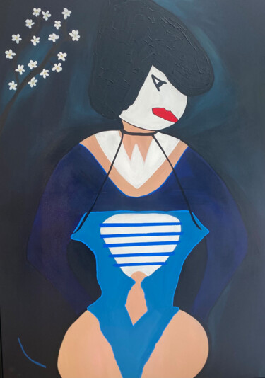 Painting titled "« La Geisha en Gaul…" by Nasso, Original Artwork, Acrylic Mounted on Wood Stretcher frame